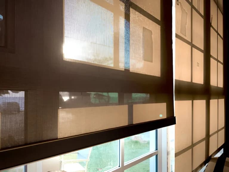 Motorized blind example on display in the Advenco showroom
